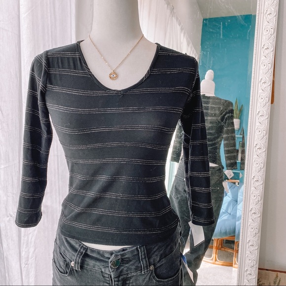 Dolce & Gabbana Black Crop Top With Silver Stripes - Picture 2 of 2